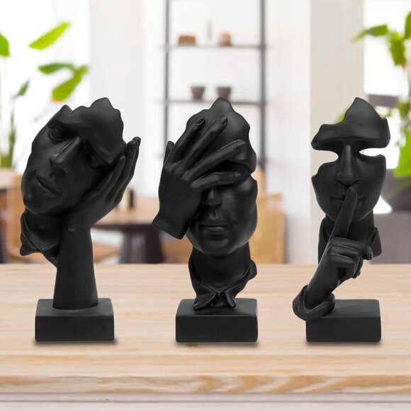 Aboxoo Thinker Statue Set of 3 Modern Resin Figurines for Home Office Black - Picture 4 of 7